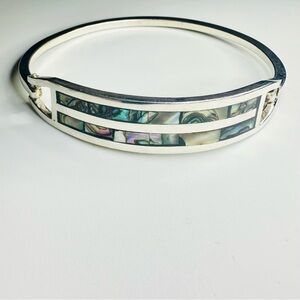 Taxco Mexico Abalone Shell Inlay Oval Bangle Bracelet
